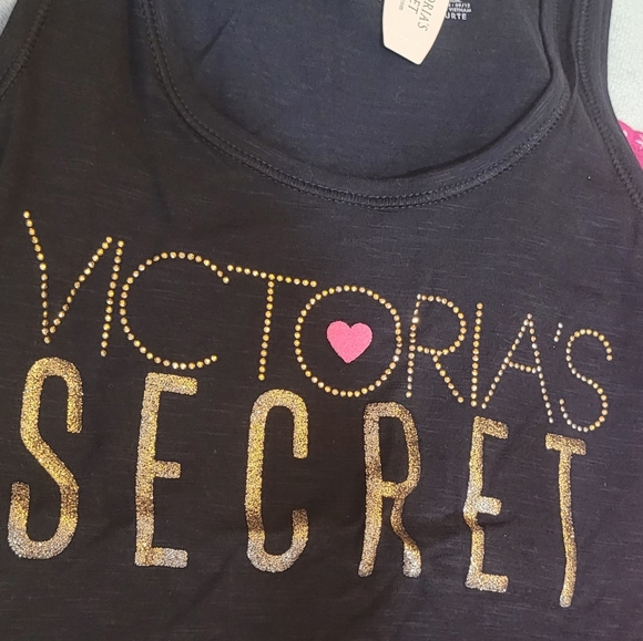 NWT Victoria's Secret Tank Pajama Set Pink Black White Gold Sparkle - Picture 11 of 11